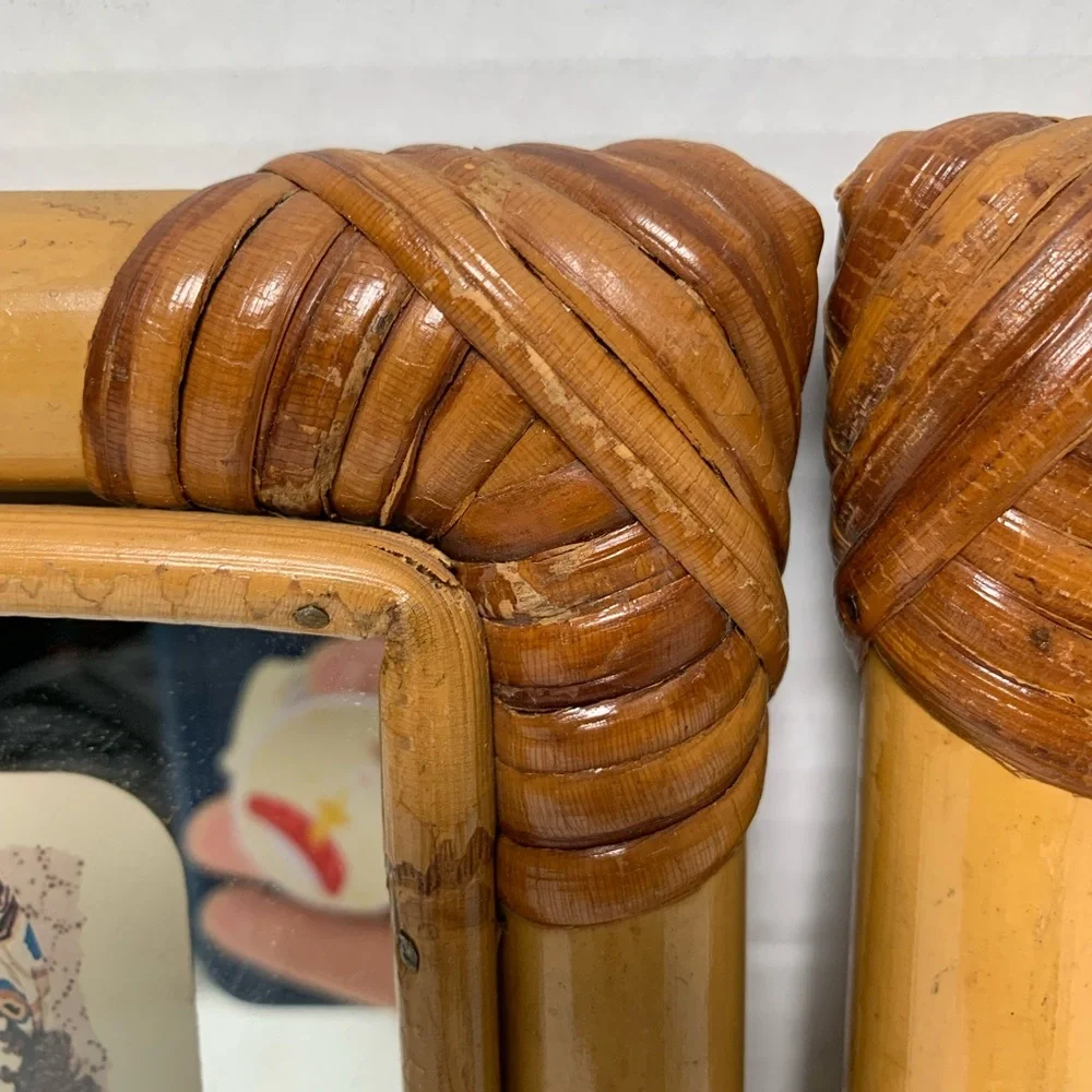 Pair of Vintage Bamboo Frames with Mirror/1960s Female Prints